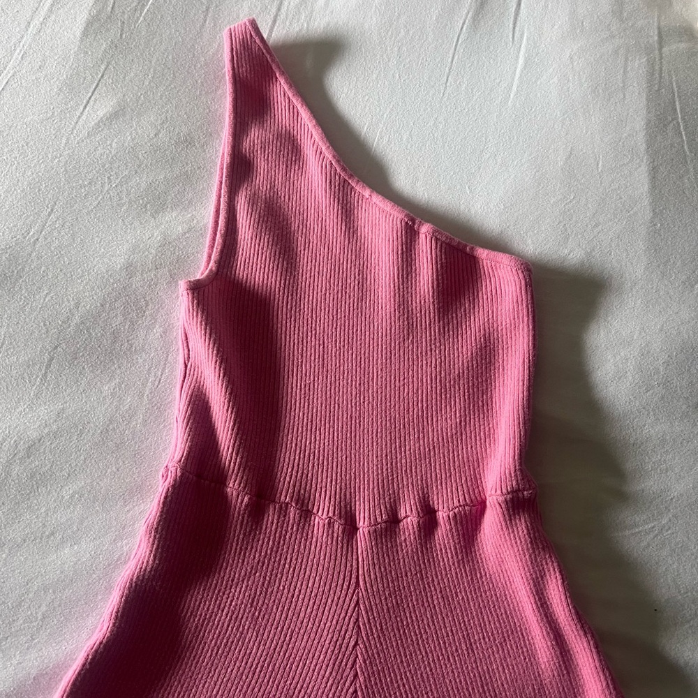 Pink One-Shoulder Ribbed Jumpsuit from free people